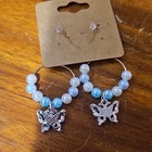 Handcrafted Beaded Butterfly Dangle Earrings Blue White Animal Theme — photo 4