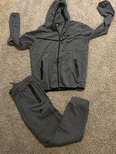 Nike Men's Gray Tracksuit Set Hoodie Zip Pants Logo Drawstring Regular Size L