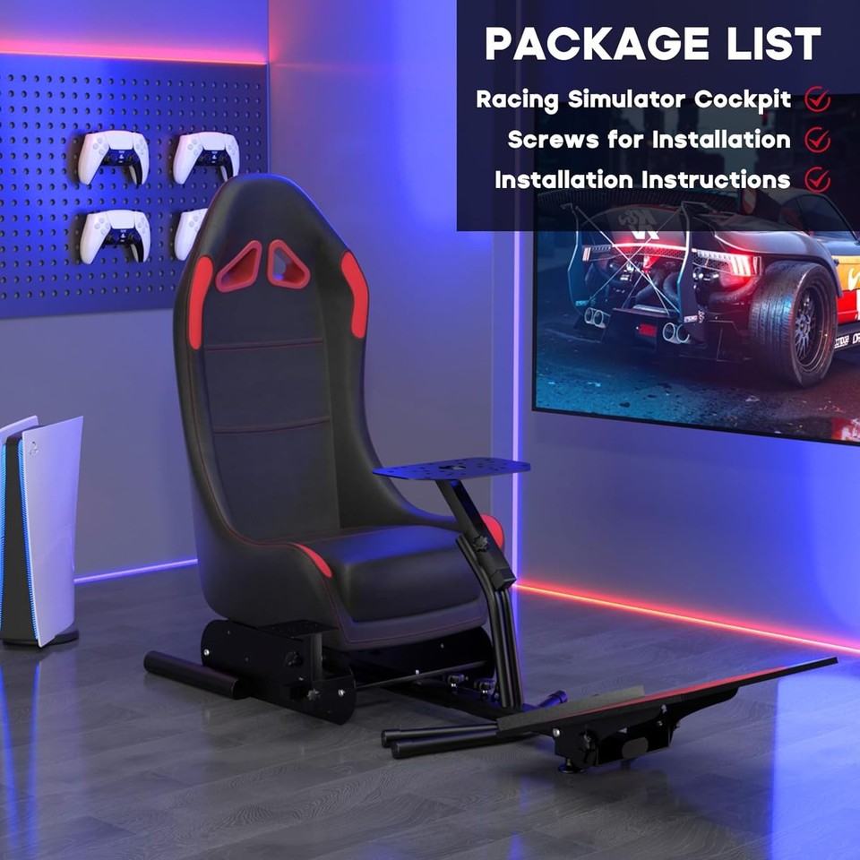 Racing Simulator Cockpit Steering Wheel Stand with Seat Gaming Chair ...