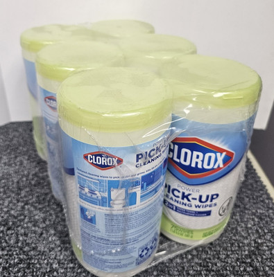 6 pack (case) Clorox Power Pickup Cleaning Wipes 75 Wipes Ea 450 Ct Bleach-free