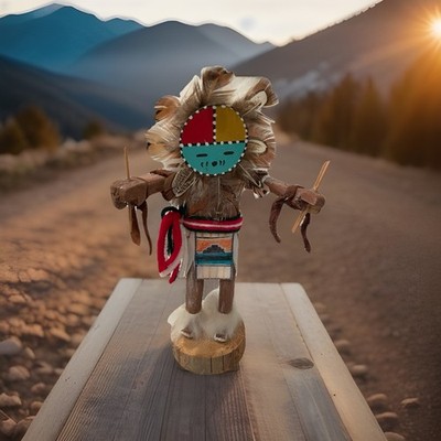 Vintage Navajo Sunface Kachina Puppe signiert U.Z. Handgeschnitztes Holz 8 Zoll 70er-90er Jahre