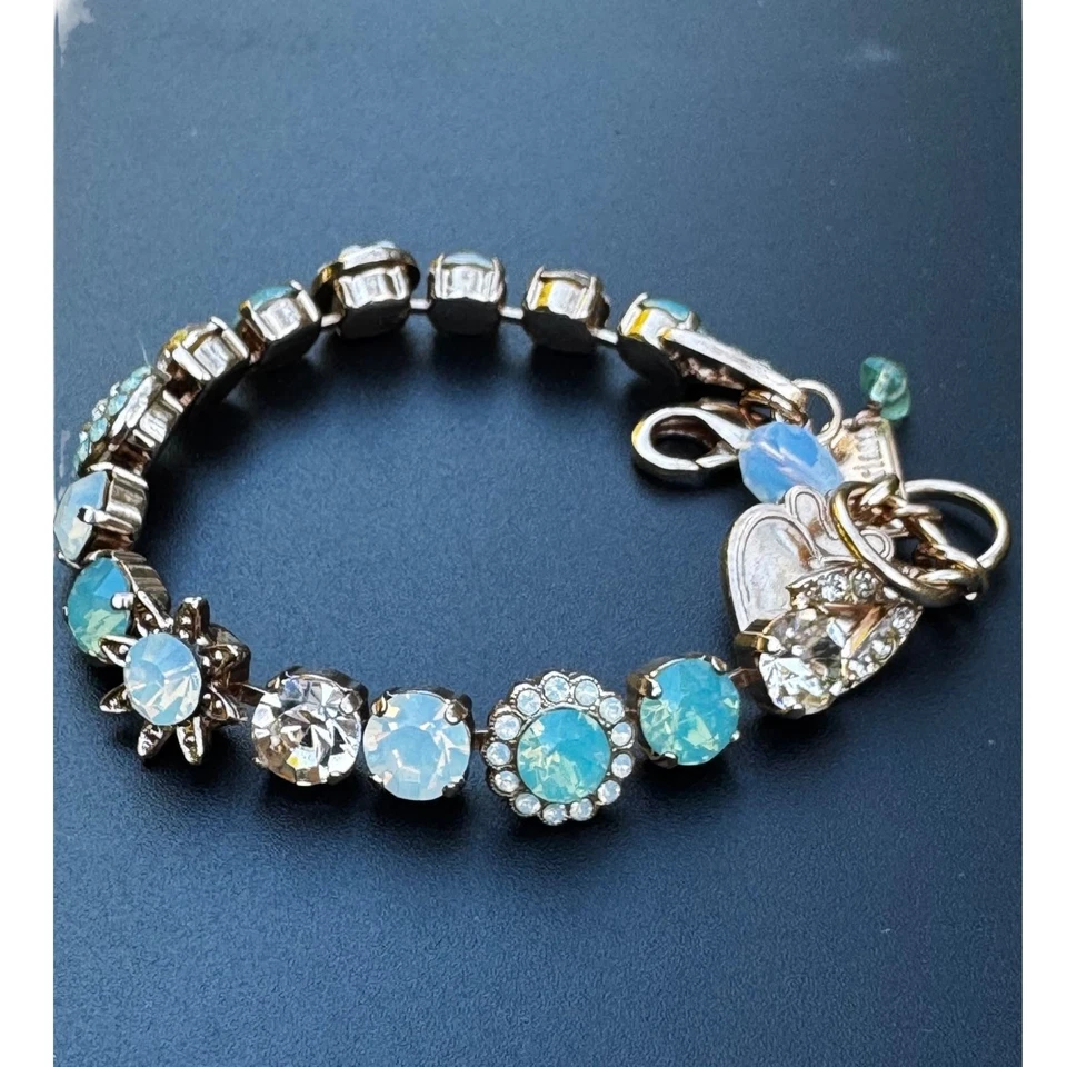 Pulsera Mariana Cristal Austriaco Dije Corazón Colgante Tono Oro Rosa Ajuste Azul Foto 3 de 4