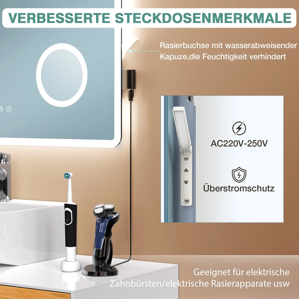 LED Badezimmerspiegel mit Beleuchtung Badspiegel Wandspiegel Beschlagfrei IP44