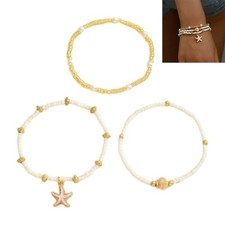 3pcs Multi Strand Bohemian Necklace/Bracelet Shell Charm Beach Jewelry