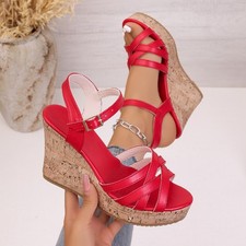 Women Casual Wedge Sandals Open Toe Cross Strap Platform High Heel Shoes Walking
