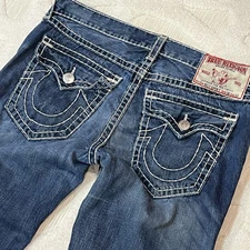 RARE True Religion Billy Super T Jeans 38x33 USA Patent Pending Y2K Thick Stitch