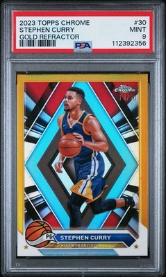 2023-24 Topps Chrome Stephen Curry #30 GOLD Refractor #14/50 PSA 9 Mint Warriors