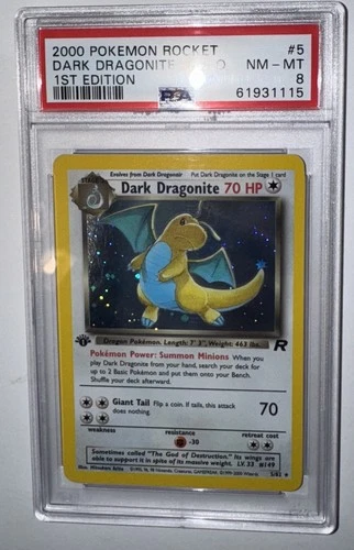 2000 Pokémon Team Rocket 1st Edition Dark Dragonite Holo 5/82 PSA 8 English Ed