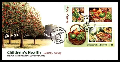 Mayfairstamps New Zealand FDC 2002 healthy living children's health fruits First