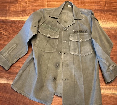 Vintage Military Green Shirt OG-107 Cotton Sateen Vietnam 1972 Size 15 1/2 x 31