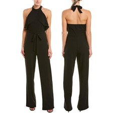 BEBE Jumpsuit Ruffled Halter Top Belted Wide Leg Pant Romper, Sz 10