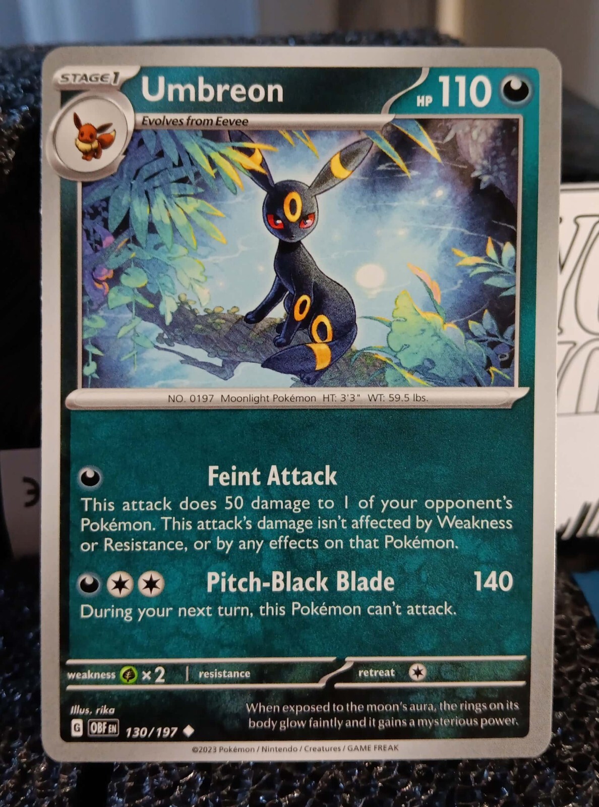Pokemon Umbreon 130/197 Scarlet & Violet Obsidian Flames Pokemon Card