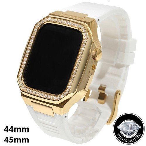 Apple Watch Case 44mm/45mm Series 4/5/67/8/9 Moissanite White Rubber Band JAPAN - 第 1/8 張圖片