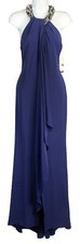Ignite Evenings Missy Sexy Cascade Beaded Neck Collar Long Dress, Indigo, 6 or 8