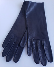 Vintage Dawnelle Women's NAVY Leather Gloves Made In USA Washable Size 6.5