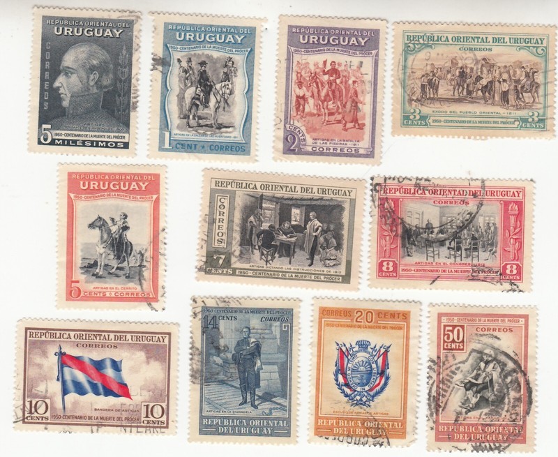 Uruguay 1952. Centenary of the Death of Jose Artigas Procer. Sc# 586 - 596. Used