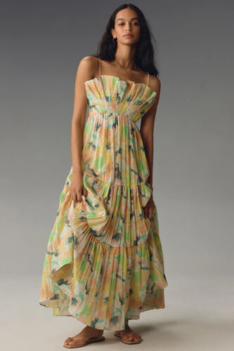 NWT Acler Hetherington Floral Maxi Tiered Dress Size US 12 Yellow #9K401