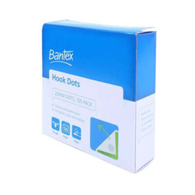 Bantex White Hook Dots 22mmx3.6m Self Adhesive tough Easy to Use Adhere Smooth