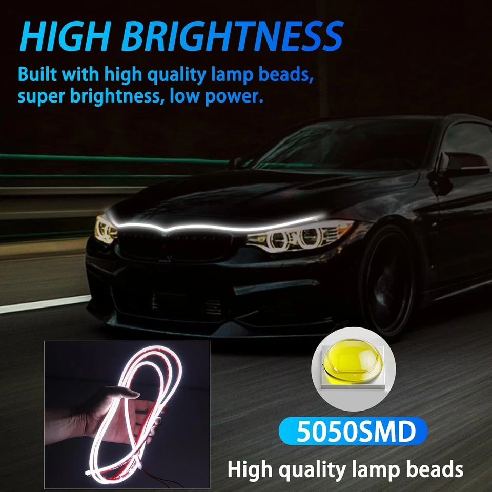 For Cadillac 71/94inch Dynamic Car LED Hood Light Strip White/Amber/RGB Color - Image 4 of 4