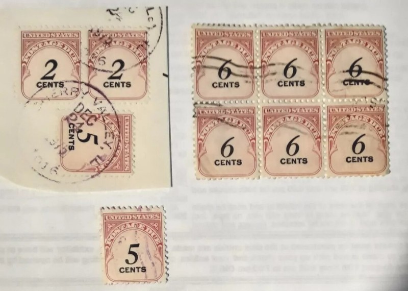 10 US Postage Due Stamps, 1959, 69¢ SHIPPING, Block Of 6  6¢, 2  5¢,2  2¢, VF-XF