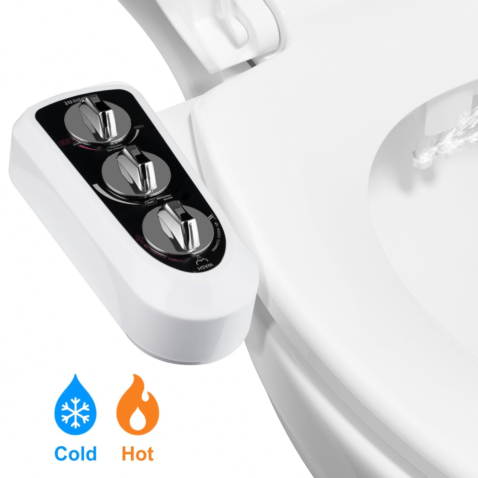Toilet Seat Bidet with Self Cleaning Dual Nozzle Hot and Cold Water Spray ABS