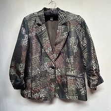 Chico's Womens Size 1 Blown Jacquard Single Button Blazer Ruched Sleeve Lined