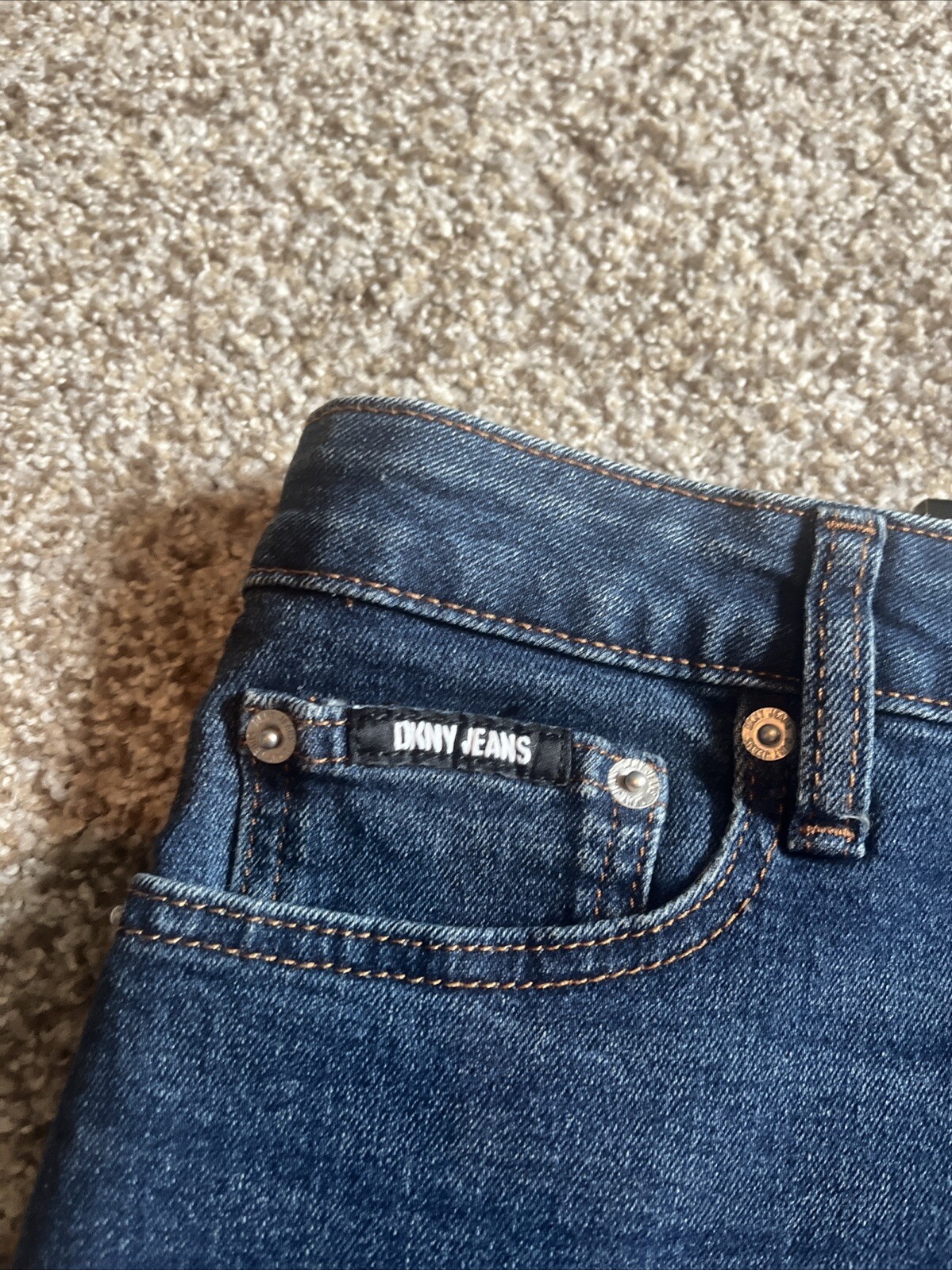 DKNY Jeans Stretch Mid Denim A-Line Skirt - Frayed Hem - Med Wash - Size 8 New - View 2