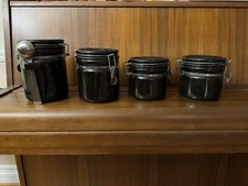 Kitchen Canister Set Of 4 Black Oggi with Stainless Steel Scoop