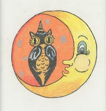 BH Designs Needlepoint Owl on Moon Surprise Halloween HP 18ct Canvas NEW