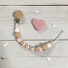 Catenella Ciuccio Fiocco Nuckelkette con Nome Bianco Rosa Legno Silicone