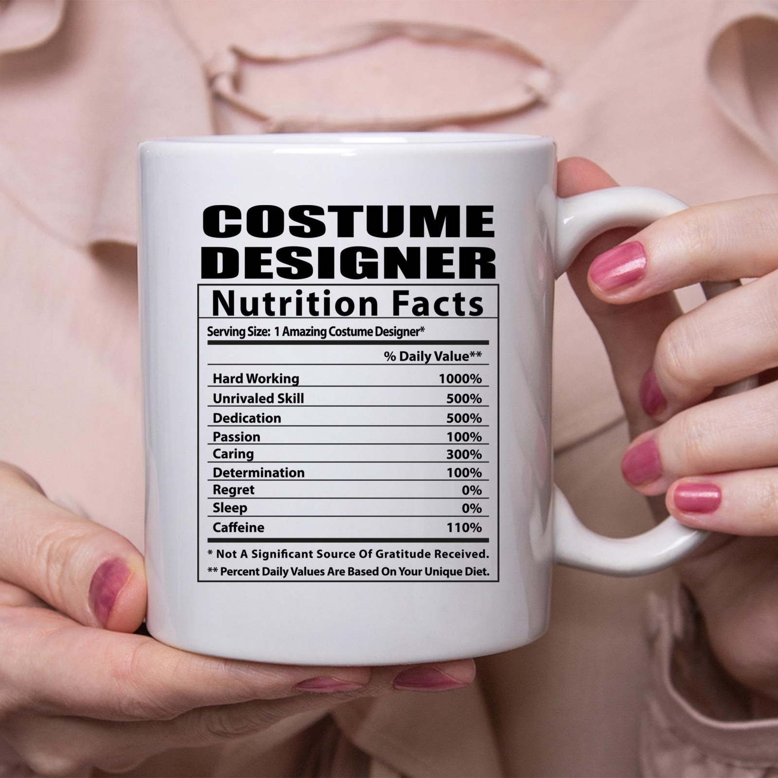 Funny Costume Designer Nutritional Facts White Coffee Mug