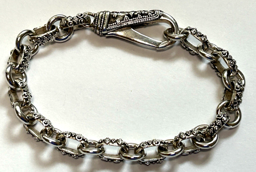 John Hardy Sterling Silver 925 Textured Oval Round Beaded Link Bracelet 7.5"
