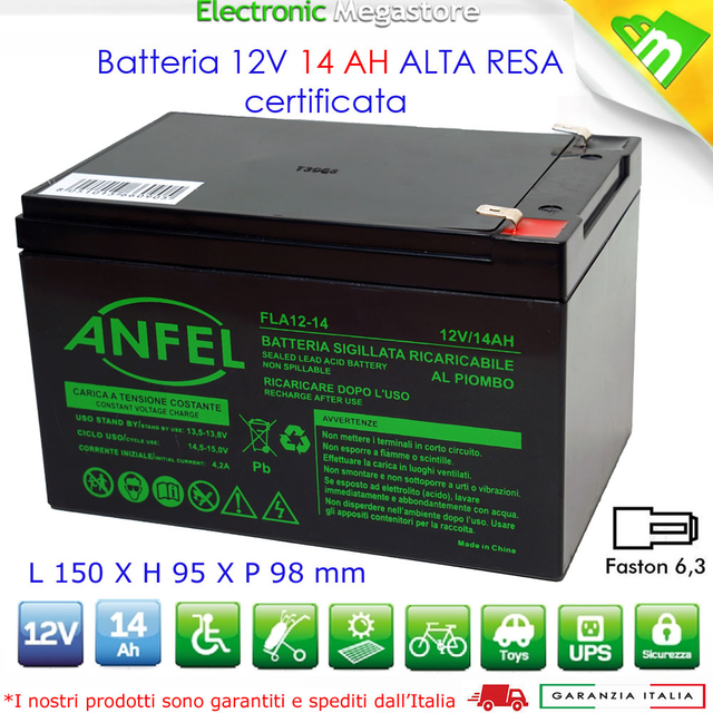 Batteria Ricaricabile Ciclica professionale Piombo 12v 14ah per bici  elettriche | Acquisti Online su eBay