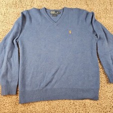 Polo Ralph Lauren 100 Lambs Wool Sweater Italian Yarn V Neck Long Sleeve Vtg