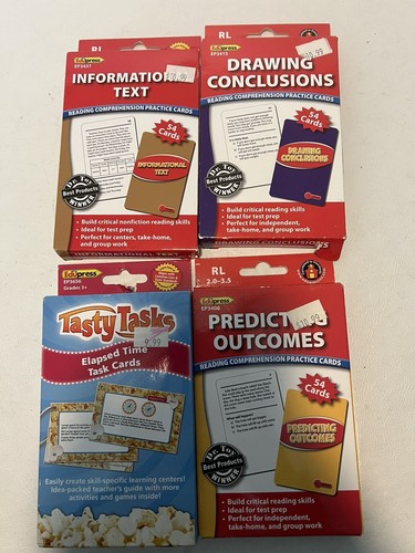 4 PACKS EDUPRESS READING COMPREHENSION CARDS  Text  OUTCOMES Conclusions Elapsed