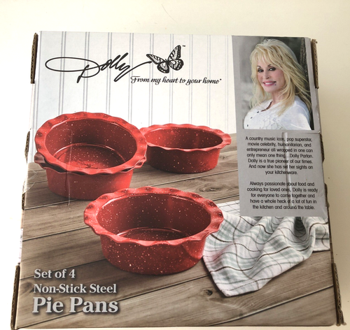 Dolly Non-Stick Steel Pie Pans - set of 4- Red Speckled 6"- NEW IN BOX - Picture 5 of 7