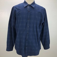 Tasso Elba XL Blue Geometric Button-Up Long Sleeve Casual Men's Shirt