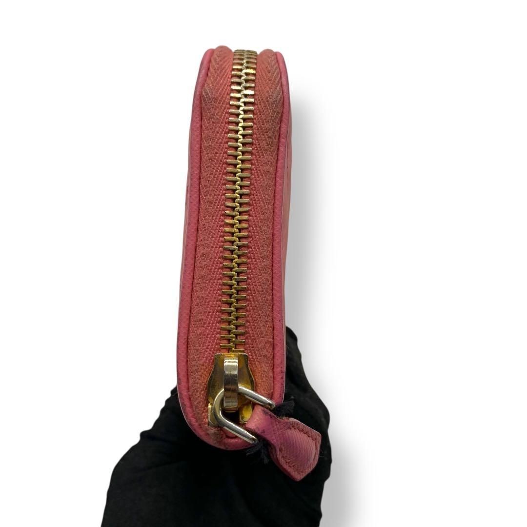 PRADA Long Wallet Round Zipper Quilted Logo Plate Pink x Gold from japan thumbnail 4