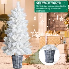 4 FT White Artificial Christmas Tree With Pot Stand, Potted Xmas Pine Tree With