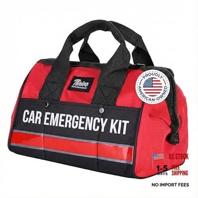  Car Emergency Kit & Roadside Emergency Car Kit - 104-Piece Set, Red Canvas Bag