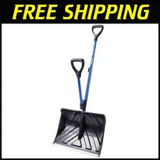 Spring-Assist Snow Shovel, 20" Blade, D-Ring Handle, Blue