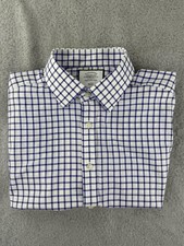 Charles Tyrwhitt Shirt Mens 17 32/33 Blue Check Slim Fit Non Iron Business