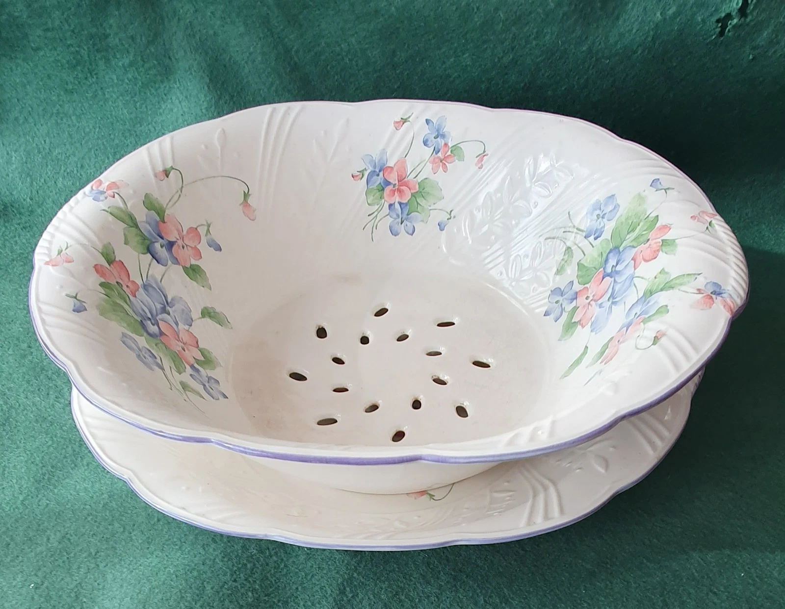 Vintage colander Japanese Strainer under dish Spaghetti, Lettuce and Fruit,