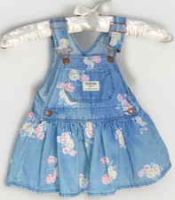 OshKosh B'gosh Vestbak Overall Dress Girls 9M Blue Floral Chambray Summer
