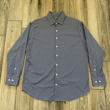 Peter Millar Summer Comfort Navy Blue Gingham Plaid Button-Down Golf Shirt XL