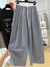 Retro Plaid Wide Leg Straight Pants Women Summer Thin Loose Casual Trousers 2026