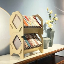 2 Pack Desktop Bookshelf Stackable Organizer with Handle Storage Rack