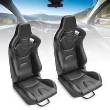 Pair Universal Black Pvc Leather Adjustable Reclinable Racing Seats W Sliders