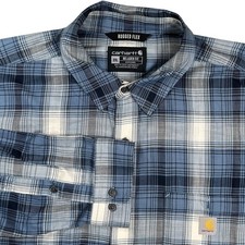 Carhartt Men's Blue Plaid Rugged Flex Relaxed Fit Pearl Snap Shirt Sz XXL Work