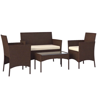 Outsunny 4 Piece Rattan Garden Furniture Sofa Set with Cushions, Brown - Image 1 of 4